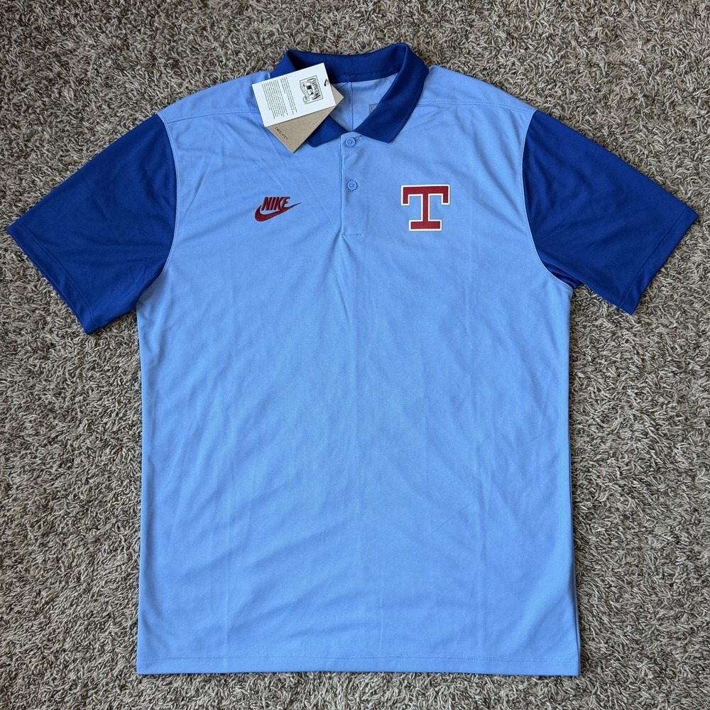 Nike Texas Rangers Retro Logo Polo Mens Size Small Blue MLB Dri Fit Cooperstown